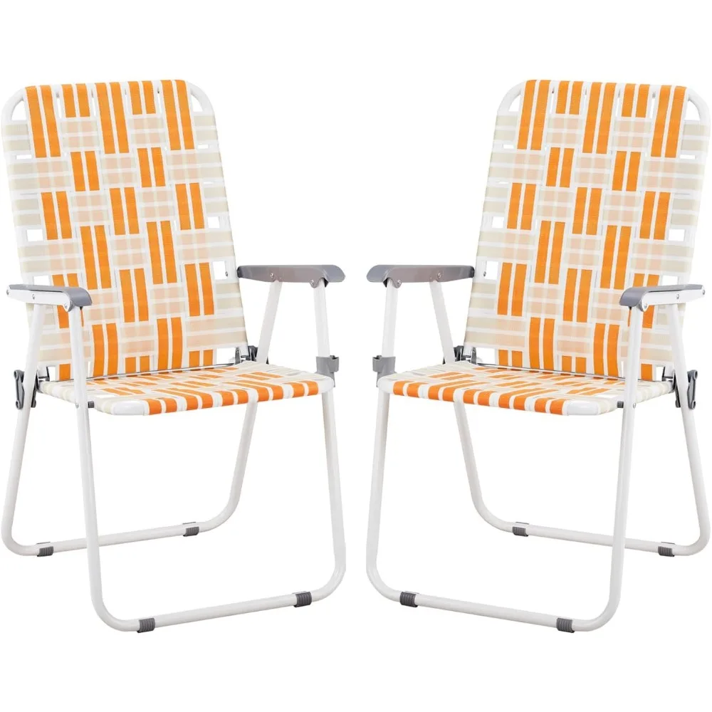 Folding Beach Chairs for Adults 2 Pack,Outdoor Portable Camping Webbed Lawn Chair w/Armrests,Lightweight High Back Lounge Chair