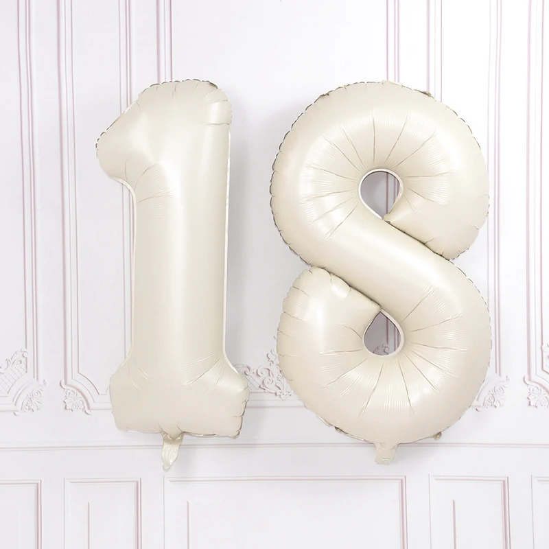 32/40inch Large 0-9 Number Balloons Birthday Party Photo Props Milk White Caramel Color Aluminum Film Balloon Anniversary Supply