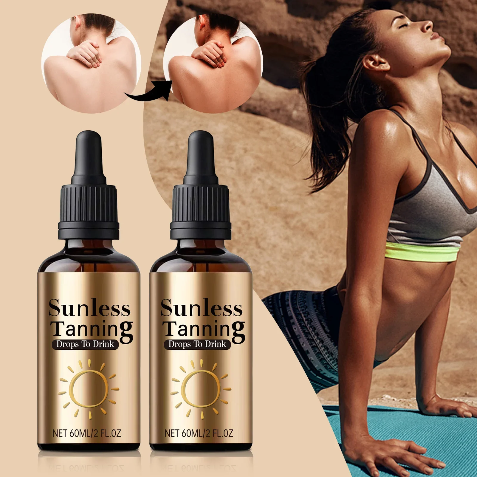 60ml Sunless Tanning Drops Tan No Sun Required to Tanning Drops Naturally To Drink Tanning Drops Boost Melanin for Face & Body