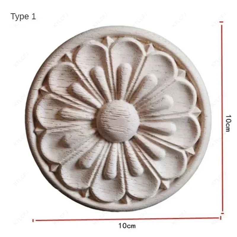 Wood Carving Circular Decal Wood Door Decal European Home Decoration Cabinet Decoration Accessories Wood Carving Flower Slices