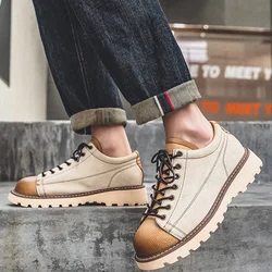 Men's Casual Shoes High Quality Color Blocking Thick Soled Oxford Shoes Leather Men Classic Retro Lace-up Outdoor Logging Shoes