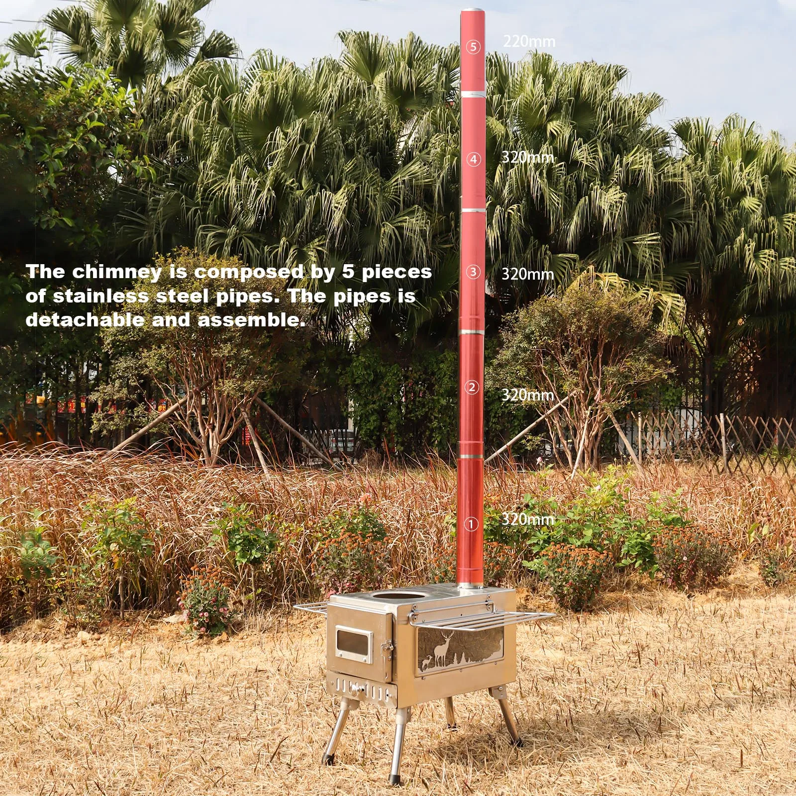 Outdoor Tent  Firewood Stove, Camping Heating Stove, Large Stainless Steel Stove, Outdoor Cooking, Barbecue Heating