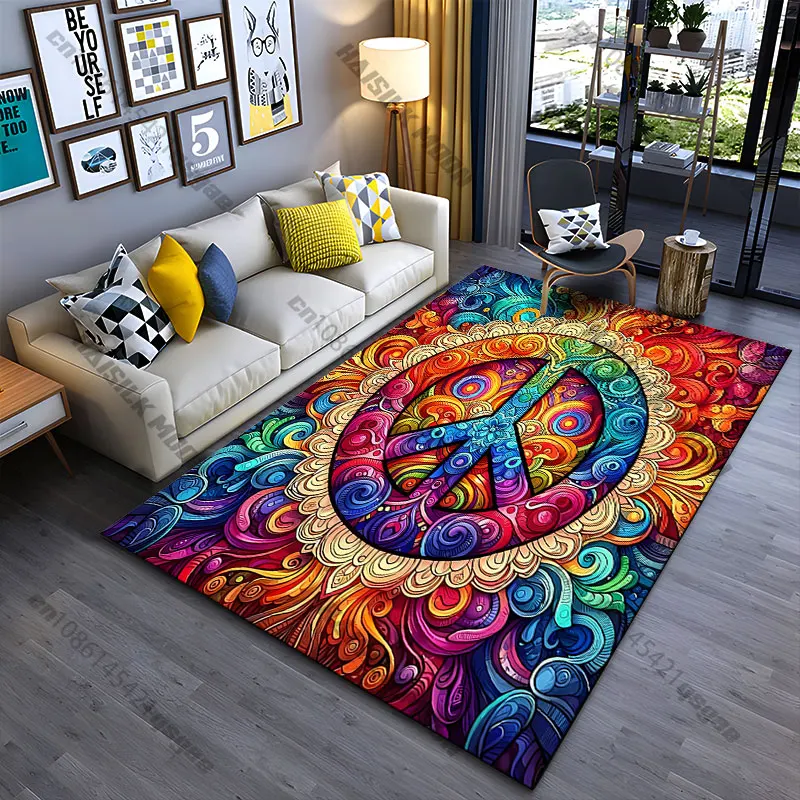 Peace harmony vibrant colorful patterns carpet Yoga living room room decor children's crawling mat doormat area rug