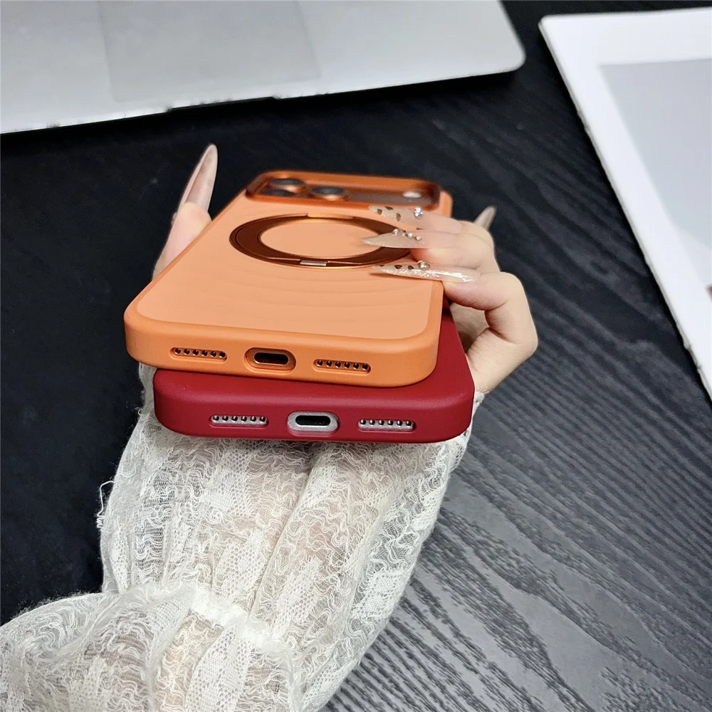 Luxury Water Ripples 360 Rotating Bracket for Magsafe For iPhone 18 Pro Max 18pro 17 Pro Frosted Hard Shockproof PC Holder Cover