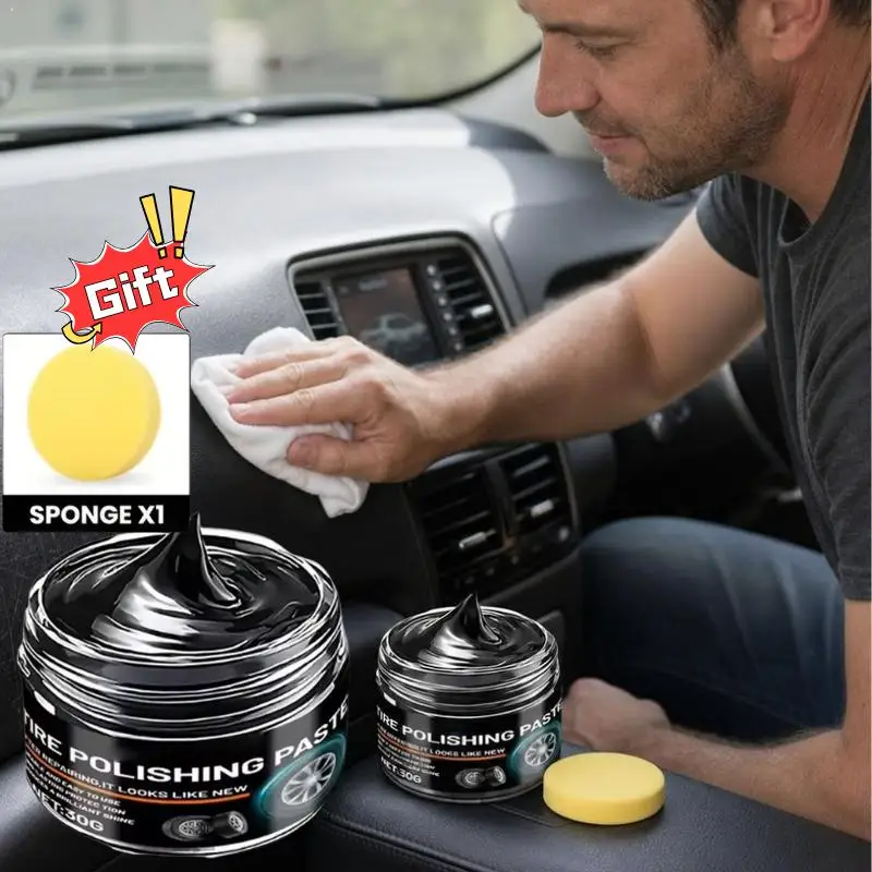 Long Lasting Tire Shine Polishing Paste Waterproof Anti Cracking Car Wheel Gloss Coating Maintenance Paste With Sponge 30/50G