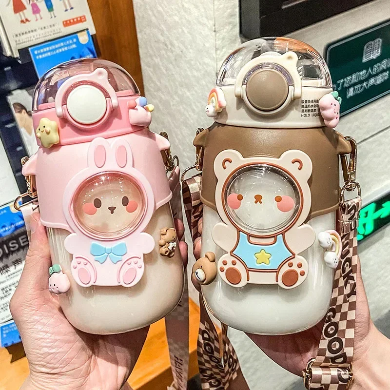 

BPA Free Outdoor Travel Water Bottle Drink Tumbler Kawaii Kettle Portable Sport Cup Water Bottles for Girls Cartoon Straw Mug