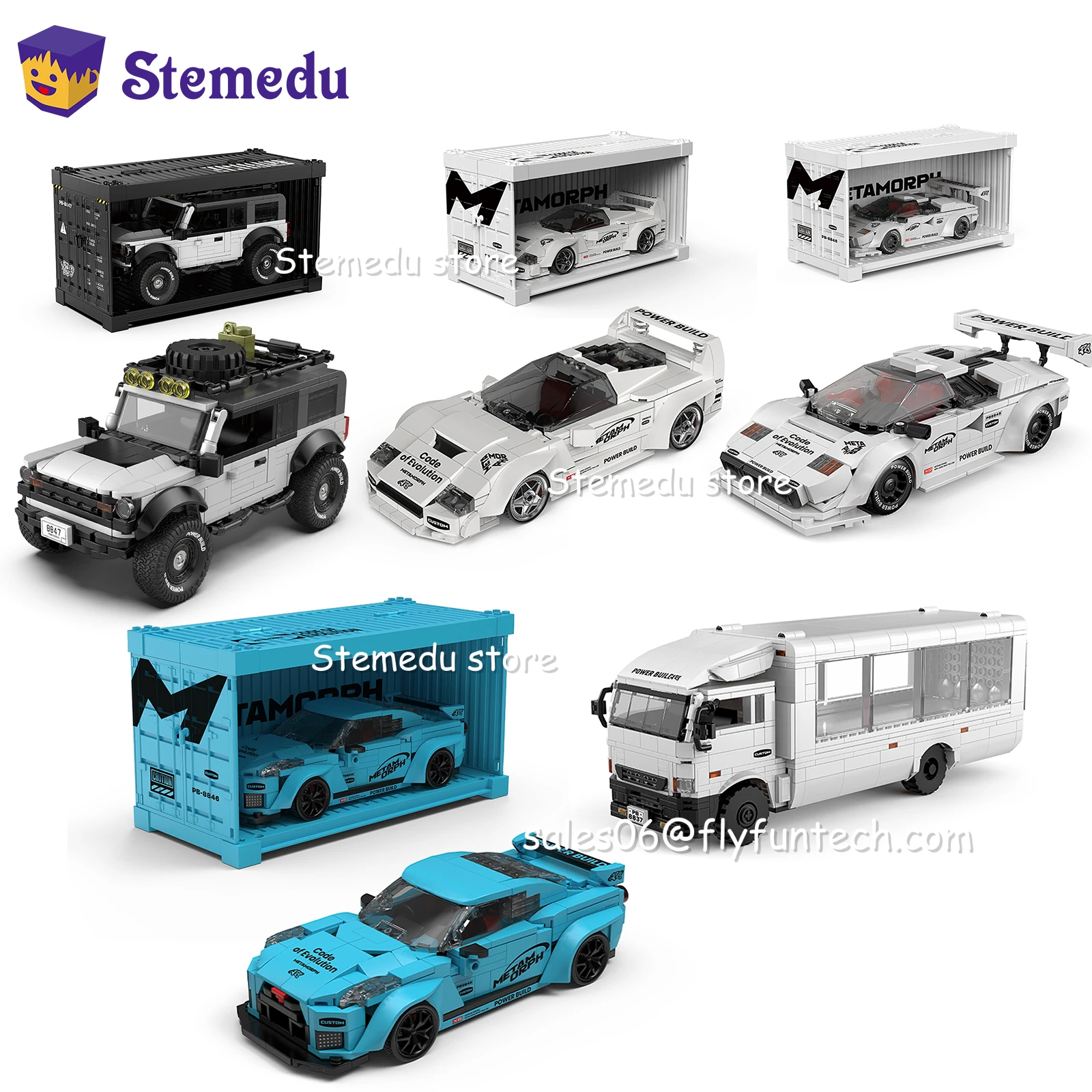 

POWERBUILD НОВЫЙ спортивный автомобиль F3, родстер, внедорожник, модель транспортного средства с контейнером, витрина 8844-8847 8837, строительный блок, подарок