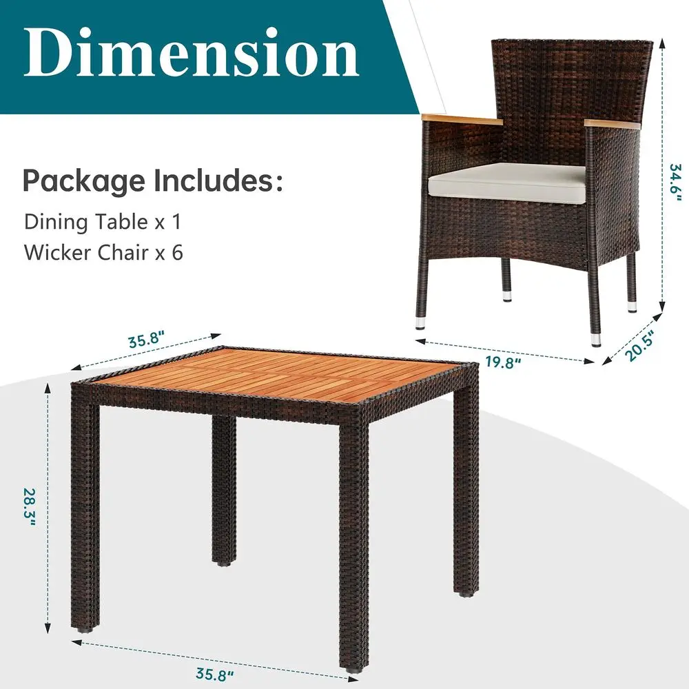 

5 PCS Patio Dining Set, Wicker Outdoor Table and Chairs with Soft Cushions, Patio Furniture Set with Wood Table Top for Backyar
