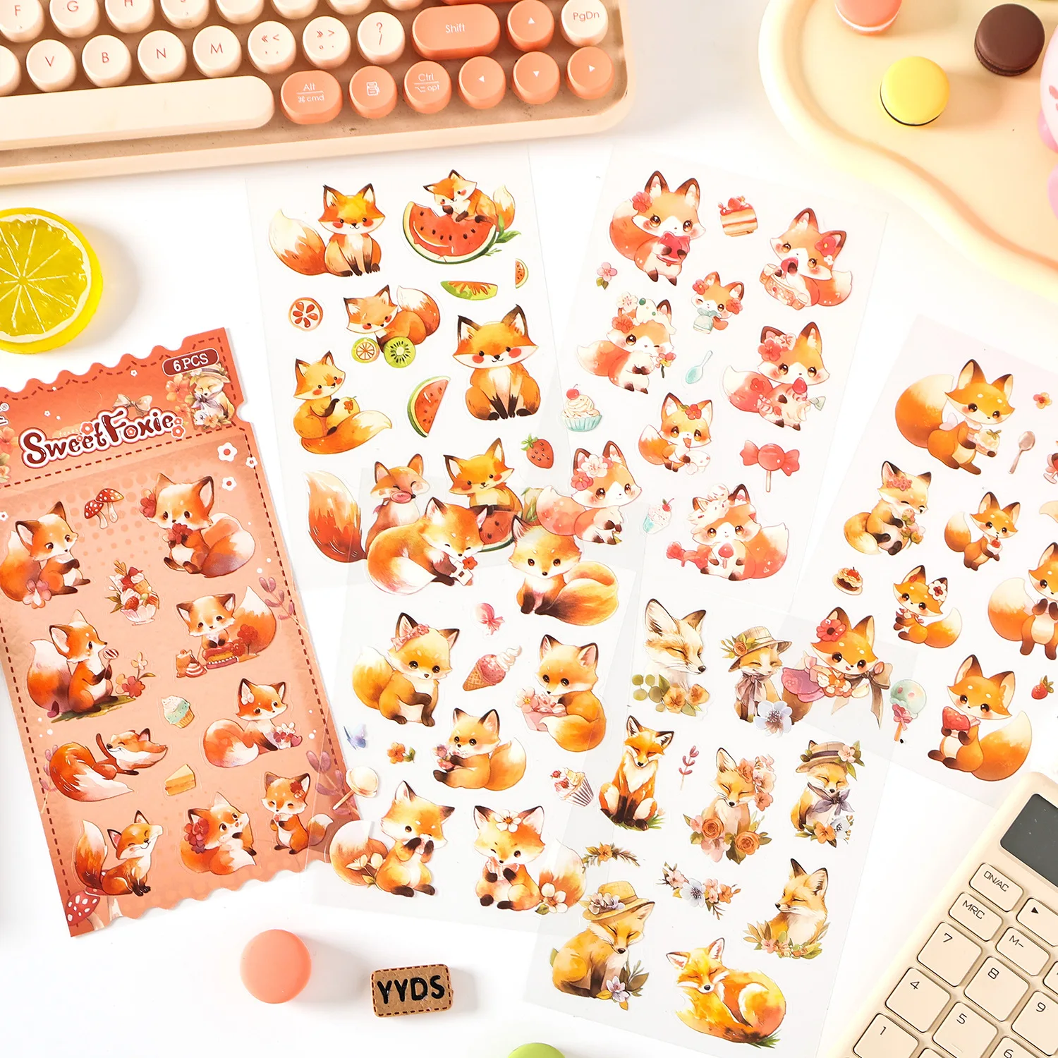 6pcs/1lot Kawaii Scrapbook Stickers Cute Things Post Junk Journal Gold Planner Stationery Sticker Planner Decorative