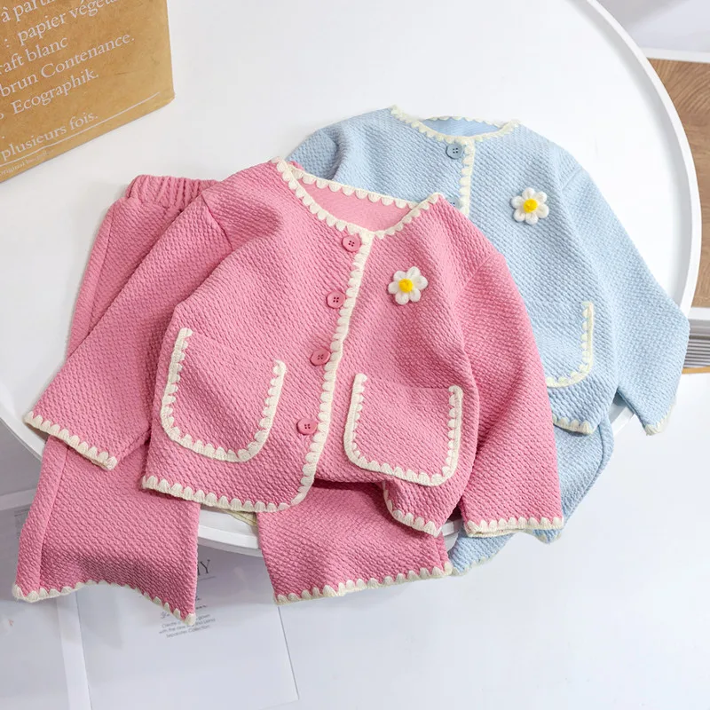 Girsl Autumn Winter Coat Suit Clothes Baby Outfit Set Velvet Outerwear Jacket Trousers Tops +Pants 2PC 1-7T