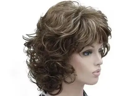 5Color Women Short Dark Brown & Blonde Curly Natural wig Capless Layered Synthetic Hair Wigs