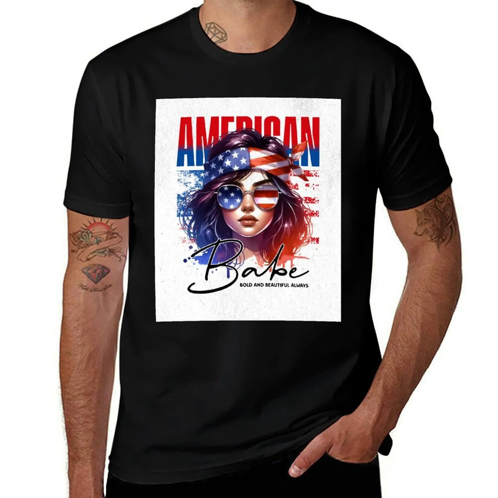 

American Babe with Patriotic Retro Style T-Shirt Louboutins tees anime figures clothes oversized t shirt men