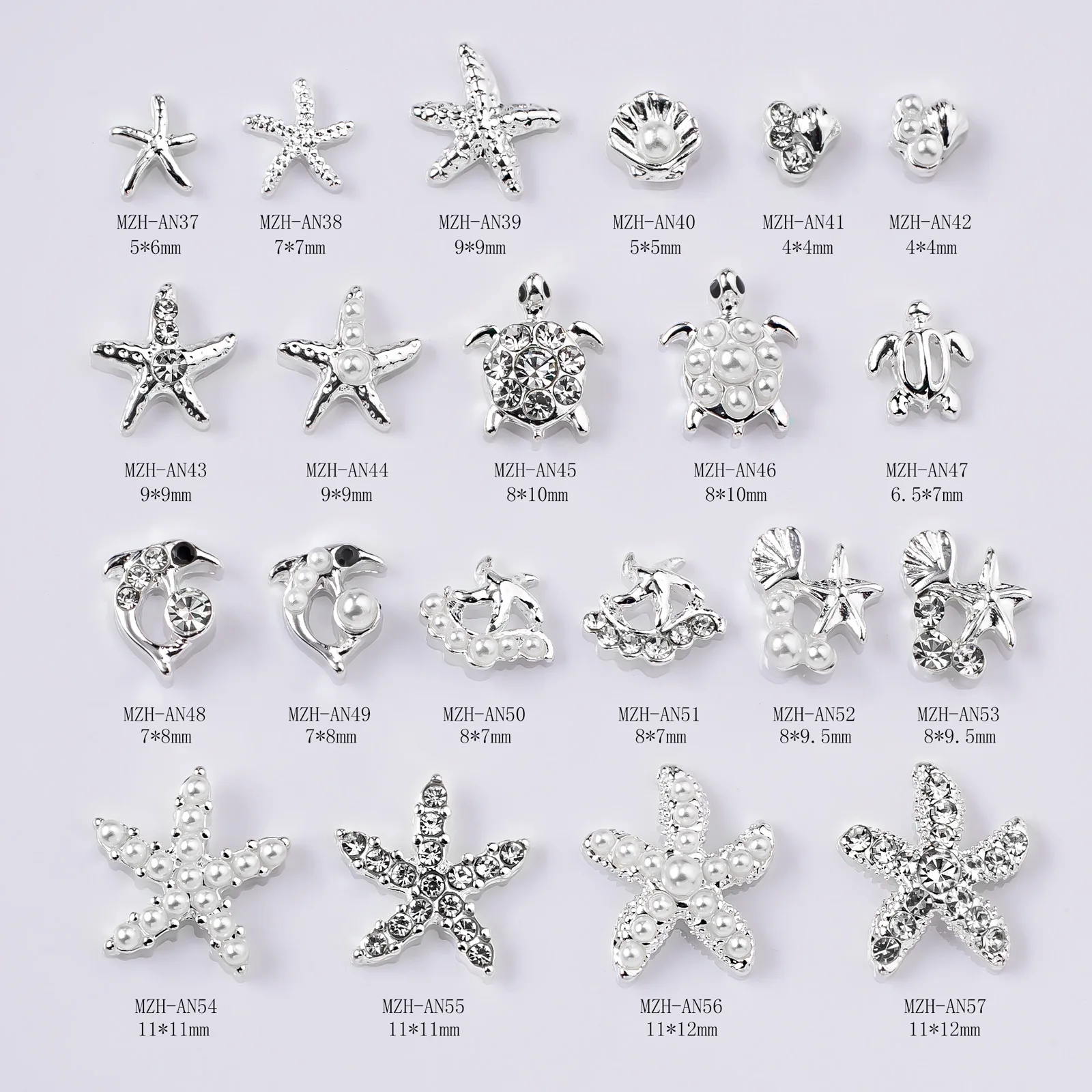 

10pcs/Lot Nail Charms Alloy Rivets Shell Starfish Turtle Shape Nail Art Charms Parts For Manicure Rhinestone Crystals Gems Stone