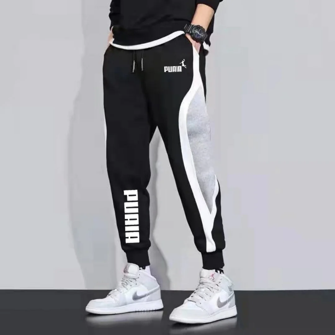 Spliced sports trousers spring and autumn outdoor jogging casual sweatpants men\'s new printed comfortable sports pants M-5XL