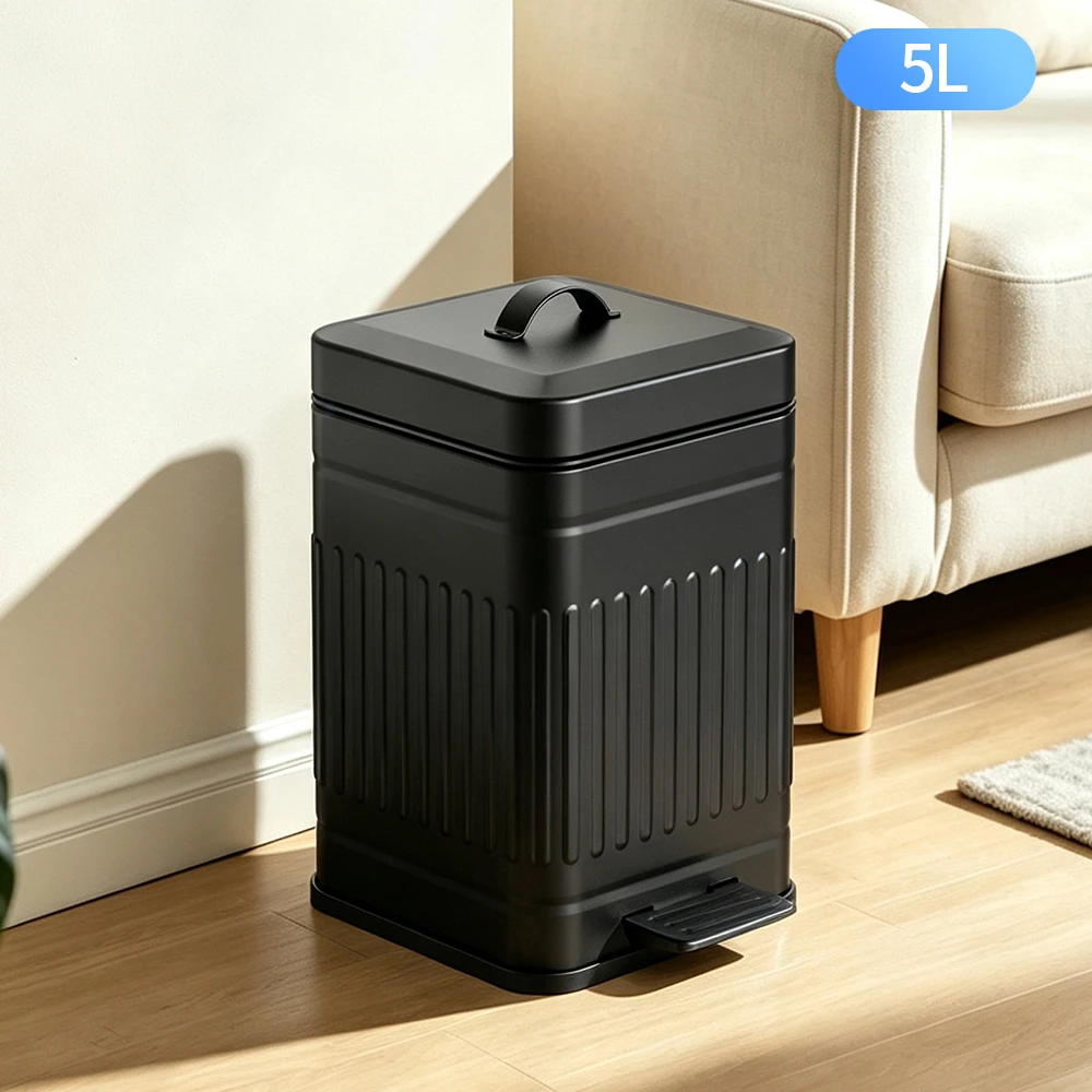 Retro Roman Pattern Pedal Operated Trash Can with Slow Descent Matte Color Square Paper Basket for Home Decor