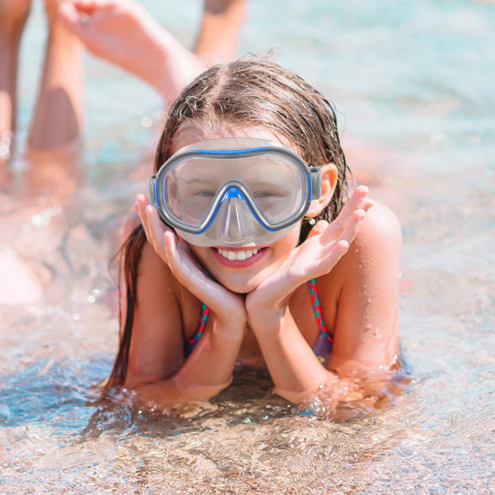 

Swim Goggles Nose Mask Anti-fog Diving Children Teens Blue PVC Lightweight Comfortable Silica Gel Adjustable for Swimming