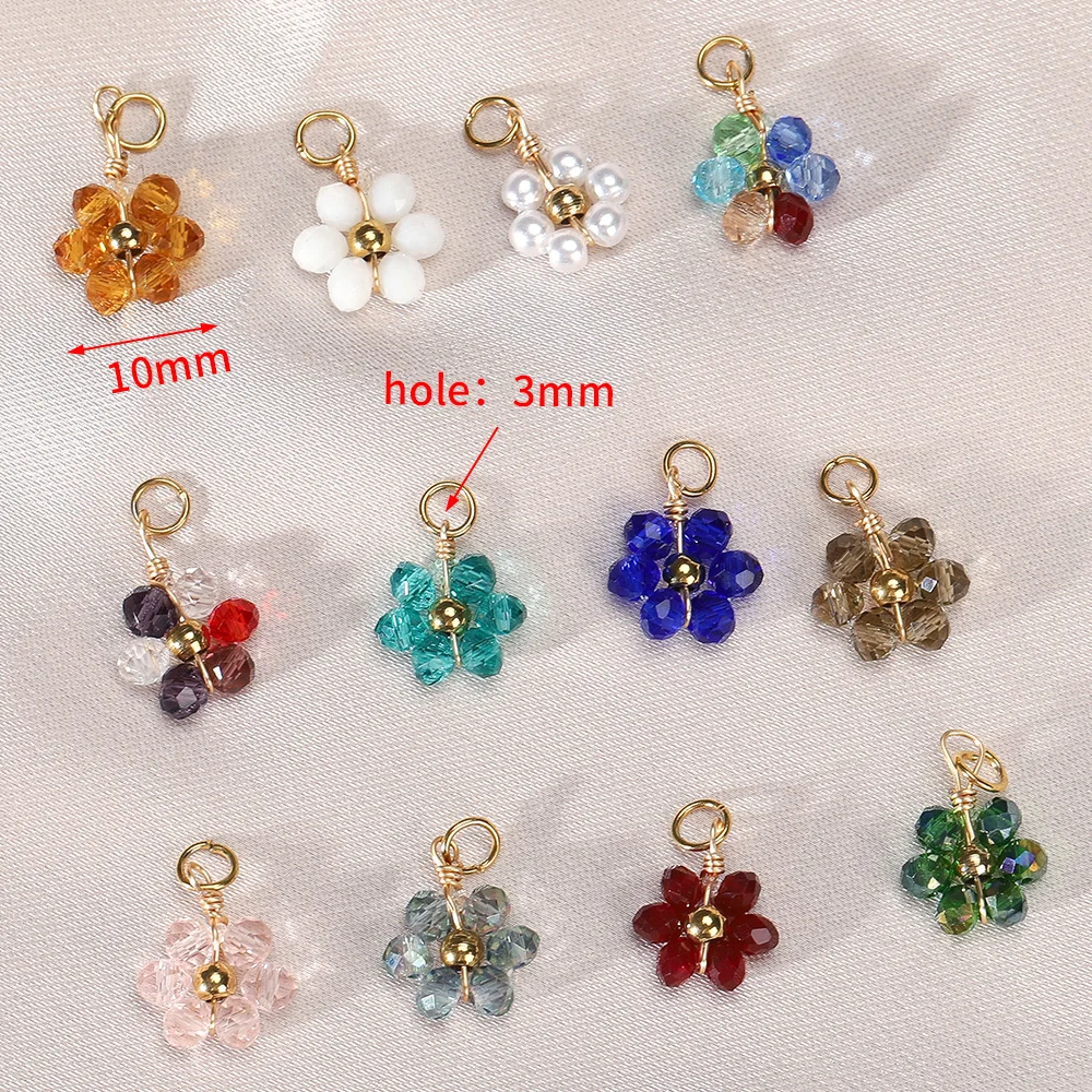 New 20pcs Stainless Steel Blue Flower Crystal Beads Charms Pendants Necklace Bracelets Jewelry Making DIY Handmade Accessories