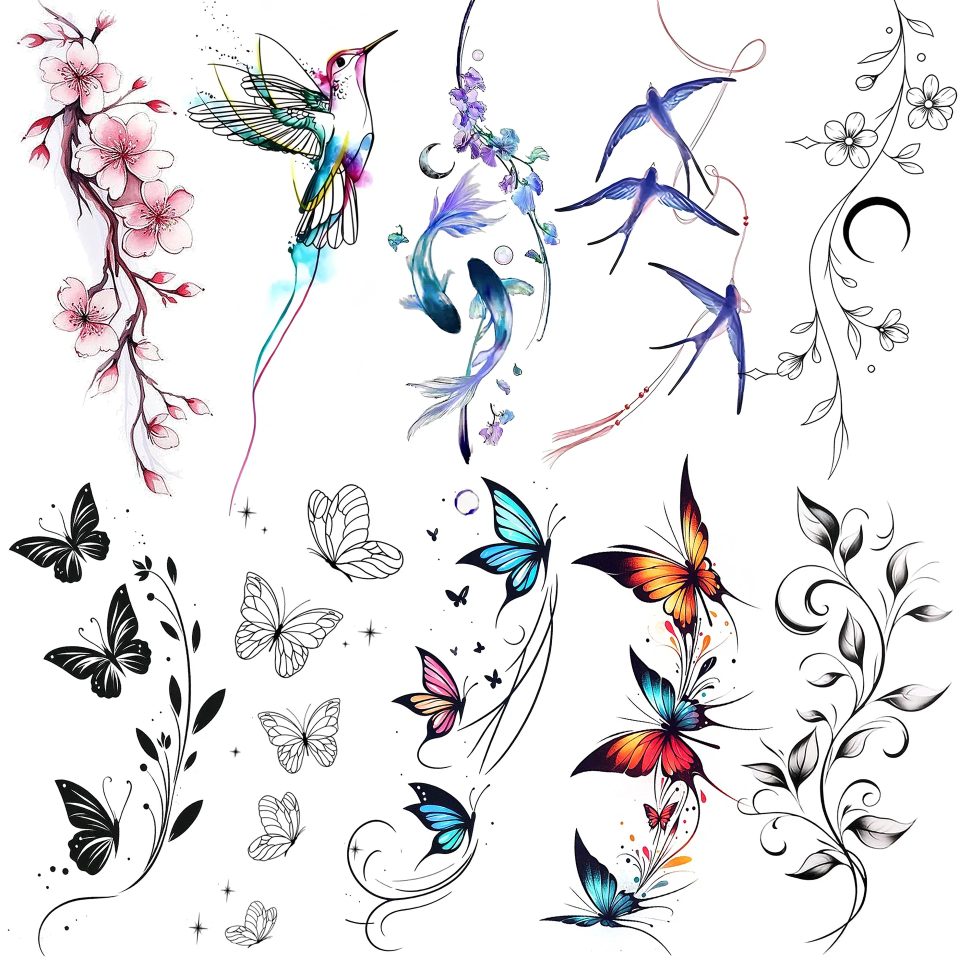 Temporary Tattoo Stickers Butterfly  Ins Style Water Transfer for Hand Foot Clavicle Premium Durable