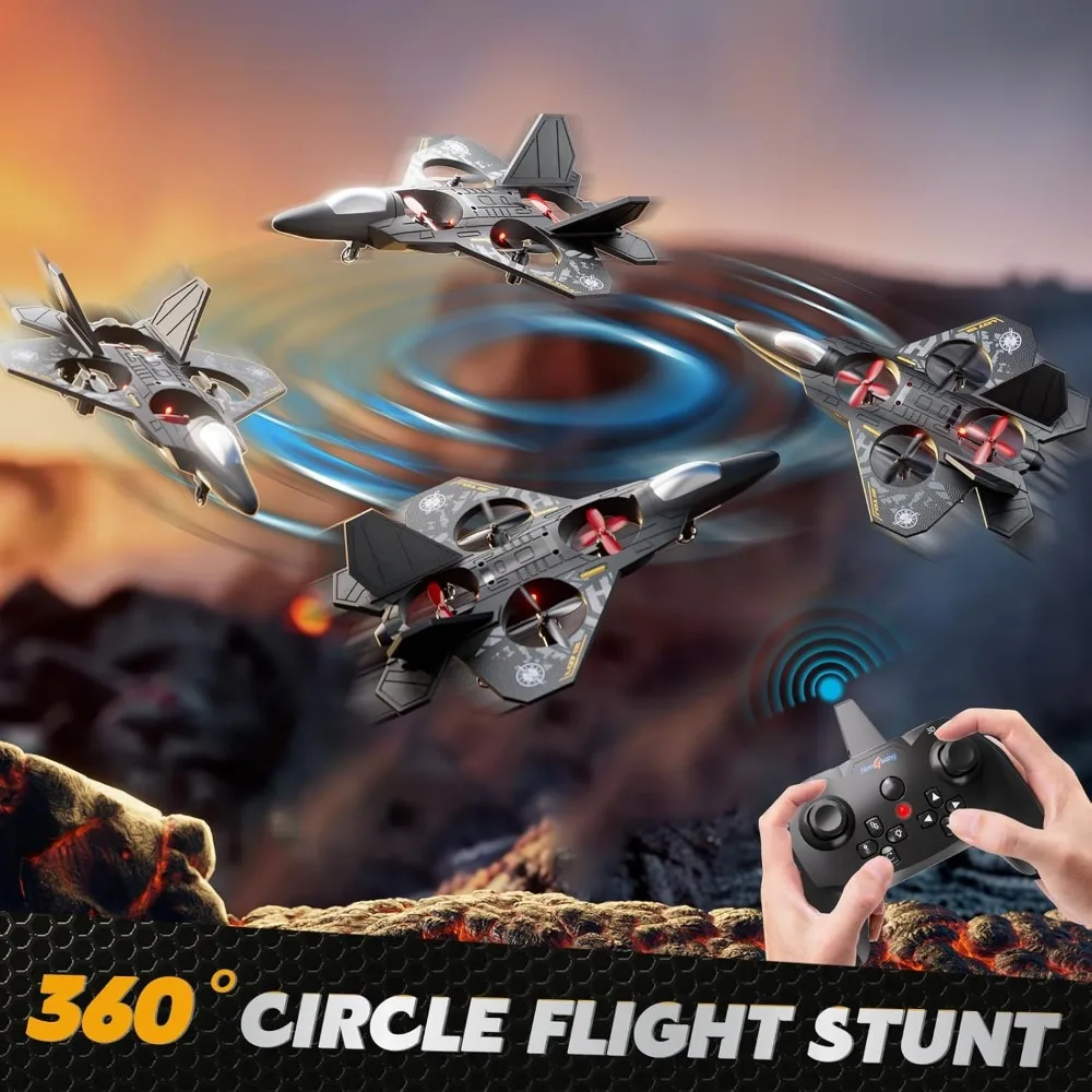 Vliegtuigdrone met afstandsbediening voor kinderen, vanaf 8 jaar, jet met LED-verlichting, 360° °   Luchtfototrucs, automatische waaier, headless-modusregeling