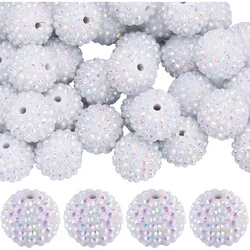 40Pcs Chunky Resin Rhinestone Beads 20mm White Rhinestone Round Beads Disco Ball Beads Chunky Bead Bulk Bubblegum Beads Spacer