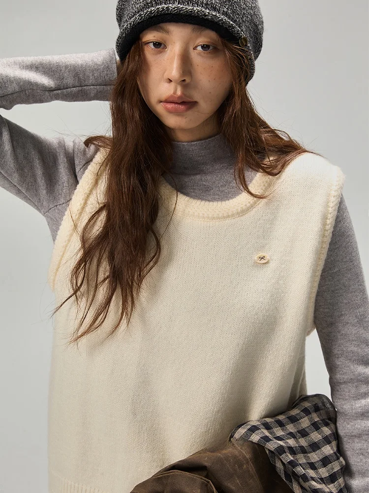 

Soft Woolen Knitted Vest Top Layering Svel irt Design Sensation Faionable round Ne Color for Young Women