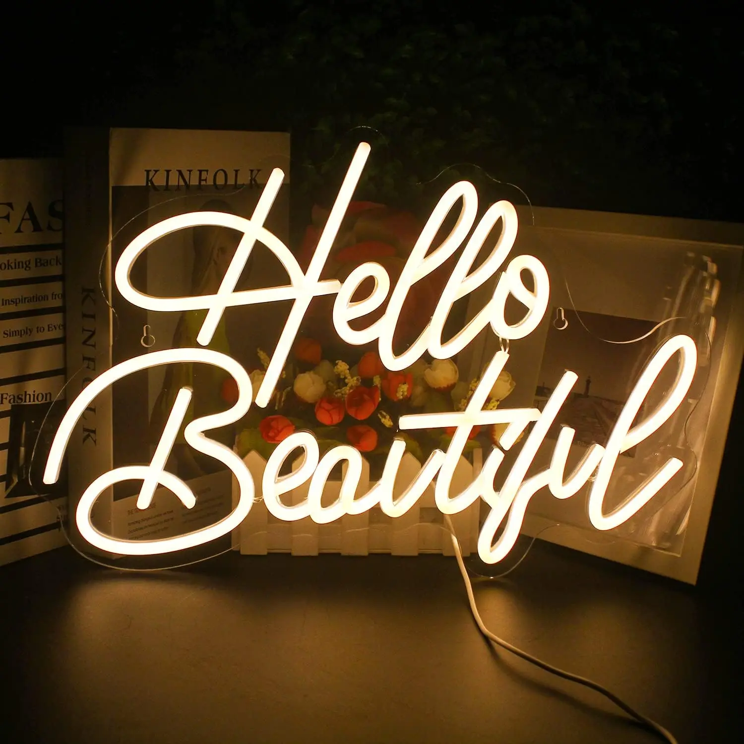 

Hello Beautiul Neon Sign USB Powered Dimmable LED Neon Light for Wedding Party Bedroom Beauty Salon Wall Decor Personality Gift