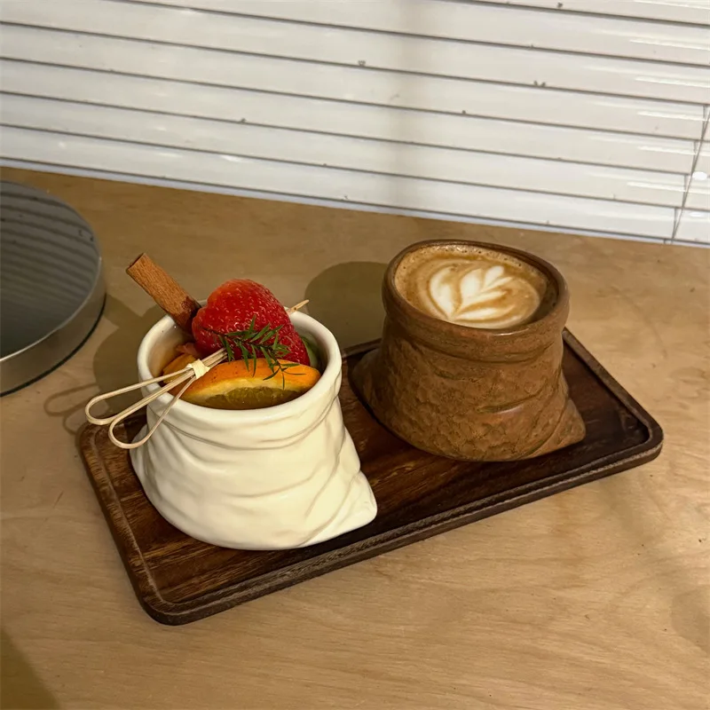 Retro Pouch Shaped Ceramic Mug Creative Coffee Latte Cup Household Water Cup Couple Drinkware