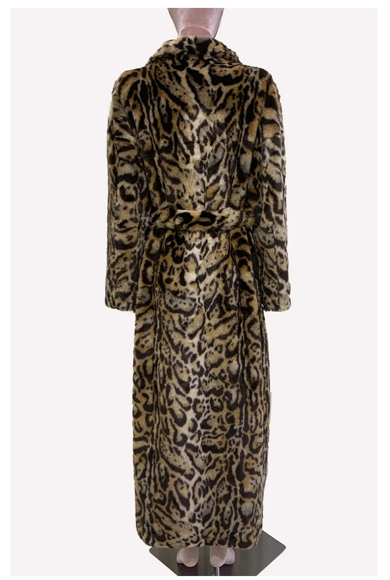 Mauroicardi Winter Maxi Colorful Multicolored Thick Warm Leopard Print Faux Fur Coat Women Sashes Baggy Chic Furry Overcoat 2024
