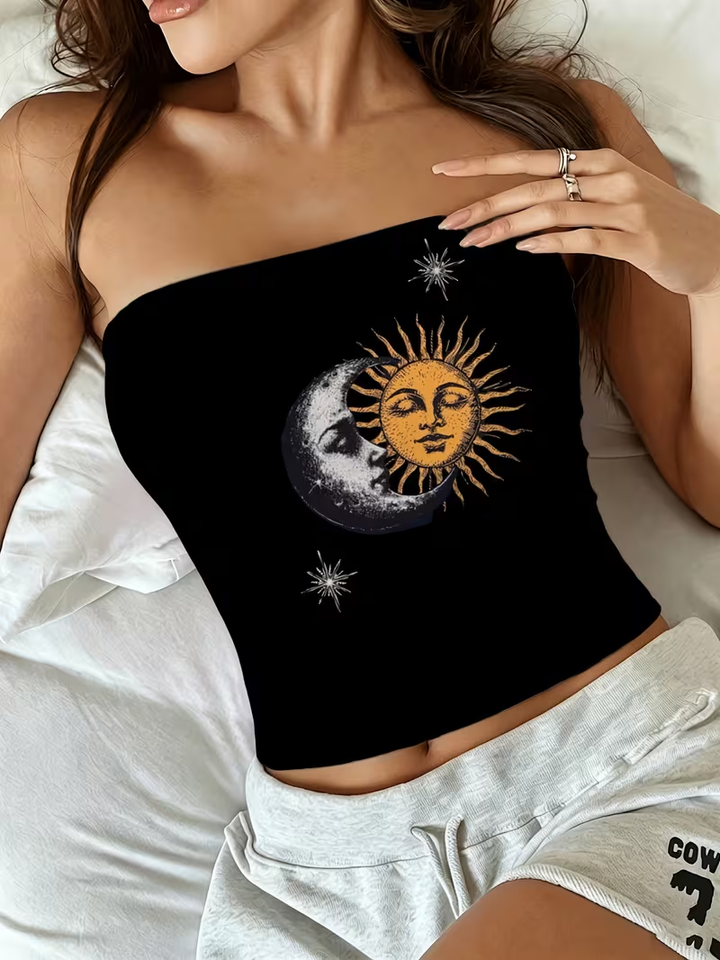  Retro-style women's strapless fitted short-sleeved slim-fit Y2K-style racerback top, a versatile summer garment 