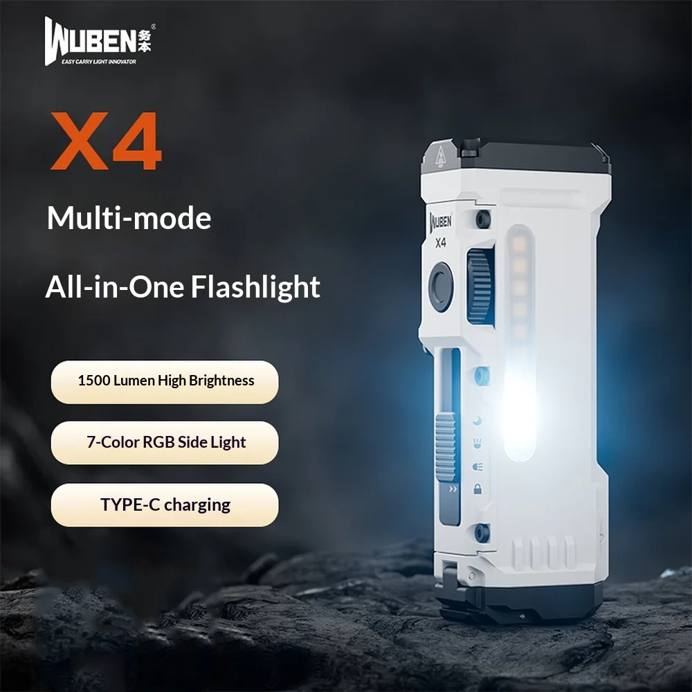 WUBEN X4 EDC Flat Flashlight with RGB Light, 1500 Lumens Mini Flashlight with Tactical Switch and Magnetic, IP68 Portable Pocket