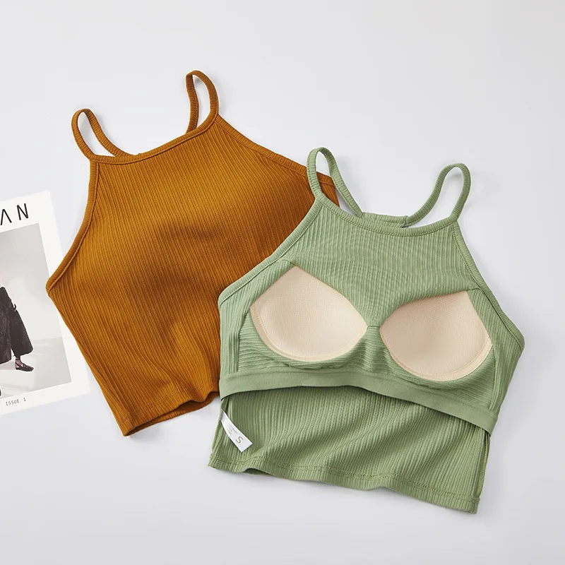 Beauty Back Sling Vest Bra Pad Women's Summer Pajamas Top Belt Chest Pad Backless Bottoming Top One Piece Sleepwear T Shirt