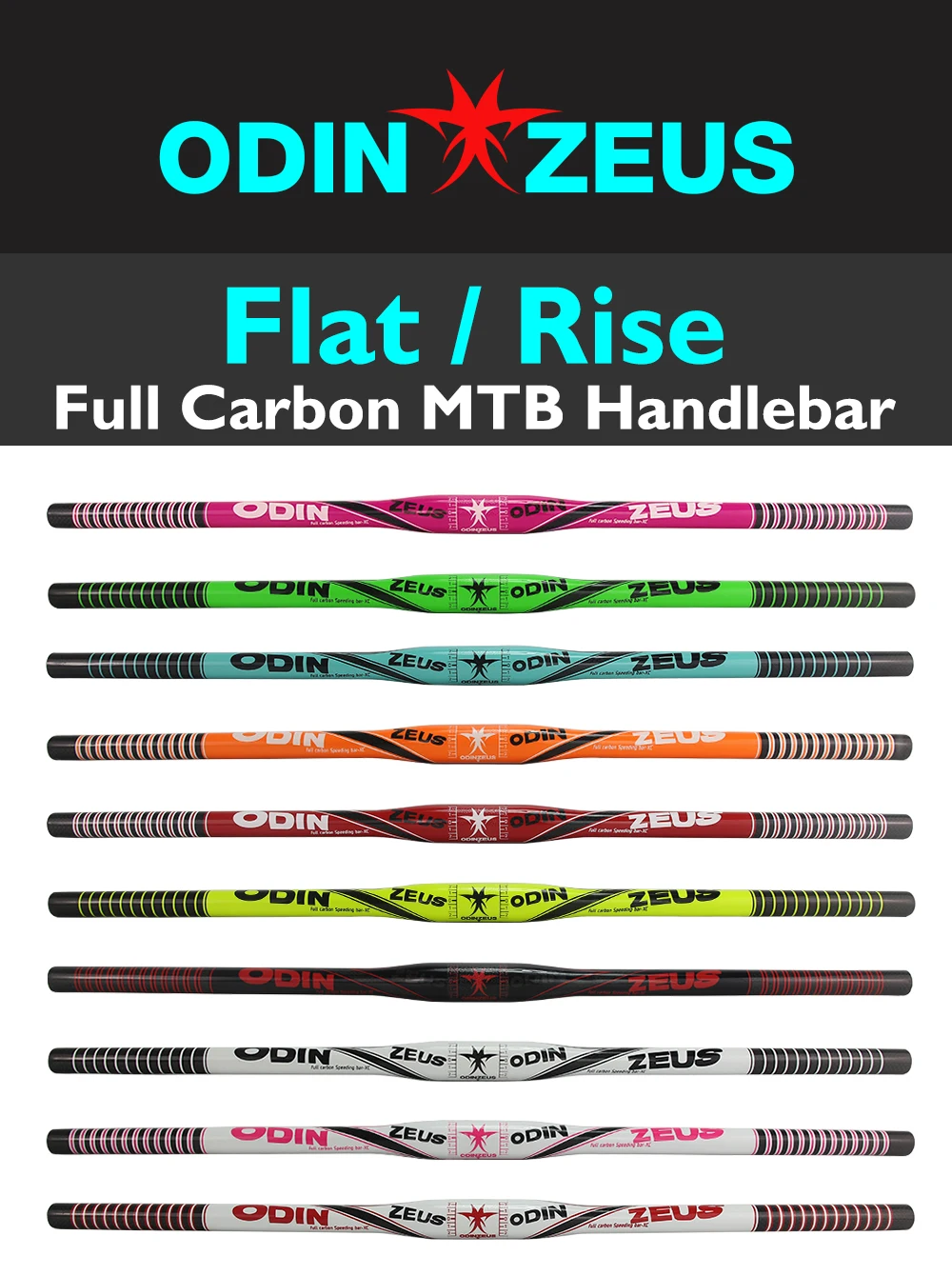 ODINZEUS 10-farbiger MTB-Lenker aus Vollcarbon, flach/erhöht, 31,8 mm, leicht, 580–740 mm, UD/3K, glänzend schwarz, für Mountainbiking – Detail 1