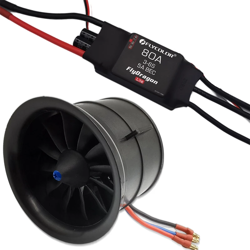 EDF 70mm 3400KV 4S RC Jet Airplane 12 Blades Ducted Fan with RC Brushless Motor with ESC 80A(3~6S) ,Violent fan Motor