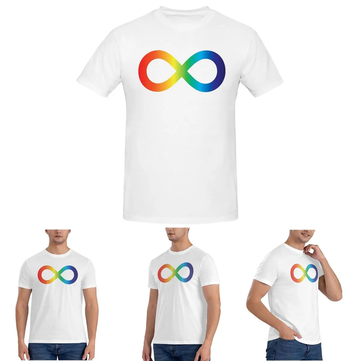 

Радужная футболка с символом бесконечности, аутизм, принятие обнимания, осведомленность невродовства, мужские футболки, одежда с коротким вырезом