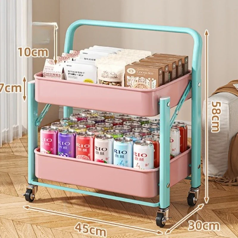 Foldable Multi Tier Rolling Trolley Organizer Cart Kitchen Home Bedroom Books Snacks Portable Storage Cart Wheels Furniture image 6
