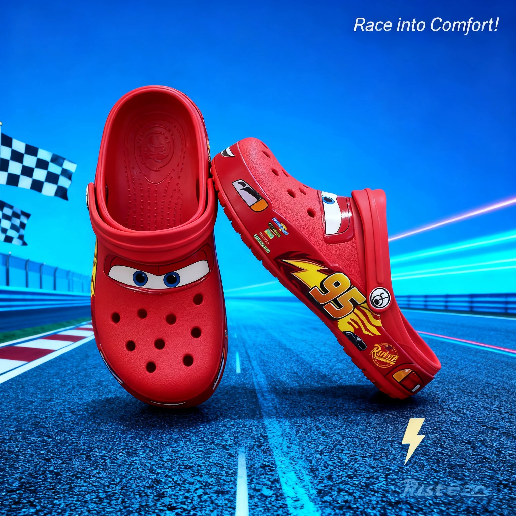 Disney Pixar Lightning McQueen Cartoon Slippers Waterproof Breathable EVA Outdoor Sandals Solid Color Hole Design Gift for Kids