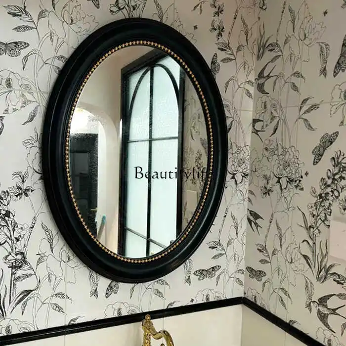 

04**Vintage French oval black antique bathroom wall mirror decoration smart