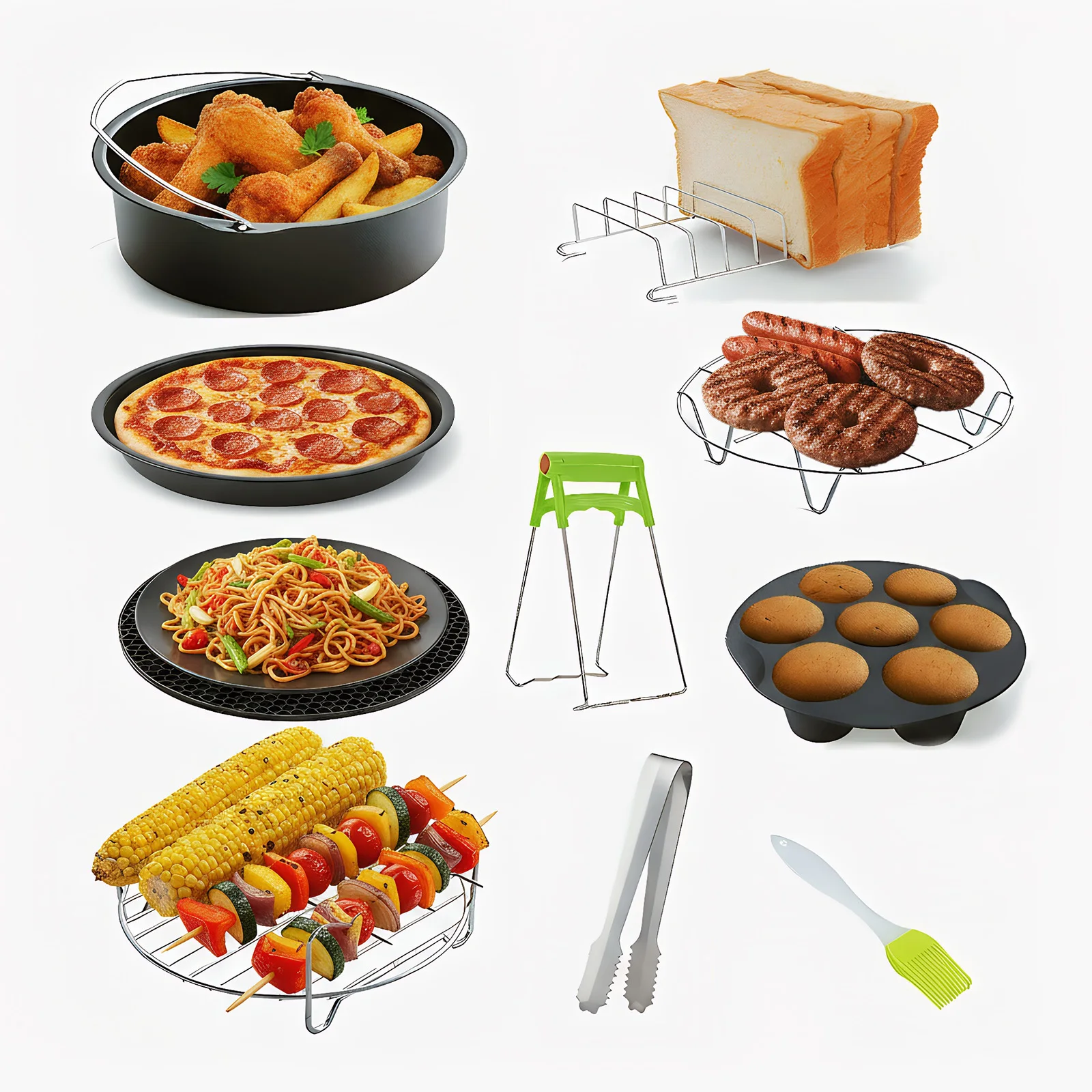 10-teiliges Heißluftfritteuse-Zubehörset für Philips 5000/7000 und Andere Marken, Kompatibel für 5-6,8QT, Inklusive Kuchen- und Pizzapfanne.