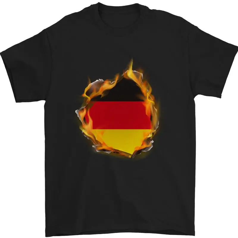 تي شيرت Die Deutsche Flag Feuer Effekt Deutschland Herren 100% Baumwoll