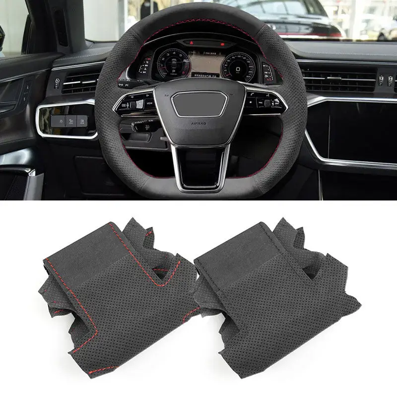 For Audi A6 S6 C8/4K A7 4K8 A8 S8 D5/4N E-Tron 2019-2022 S GT (D Shape Hand-stitched Suede Leather Car Steering Wheel Cover Trim