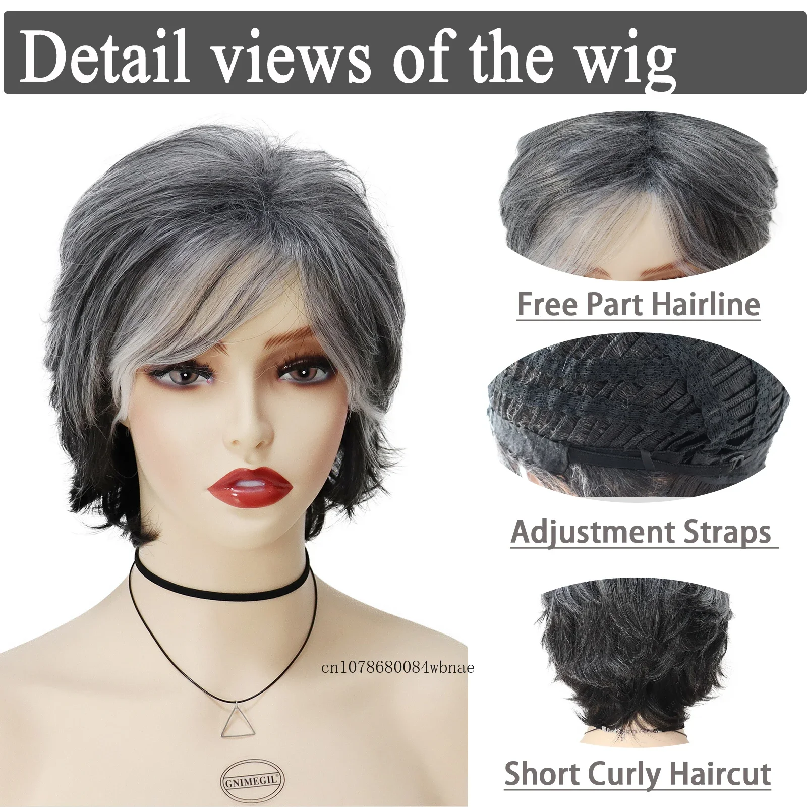 Natural Wave Wigs for Women Old Lady Ombre Grey Short Pixie Cut Wig with Bangs Daily Cosplay Grandma Gift Wig Heat Resistant