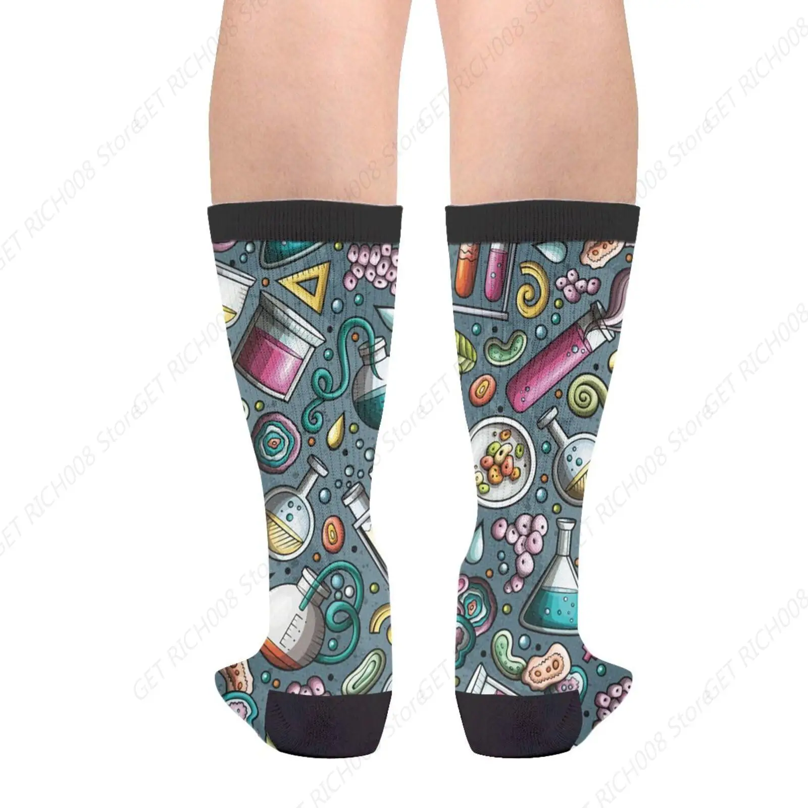 Cartoon Cute Science Scientific Chemical Chemistry Fun Crew Socks Fashion Comfortable Men And Women Crazy Dress Socks
