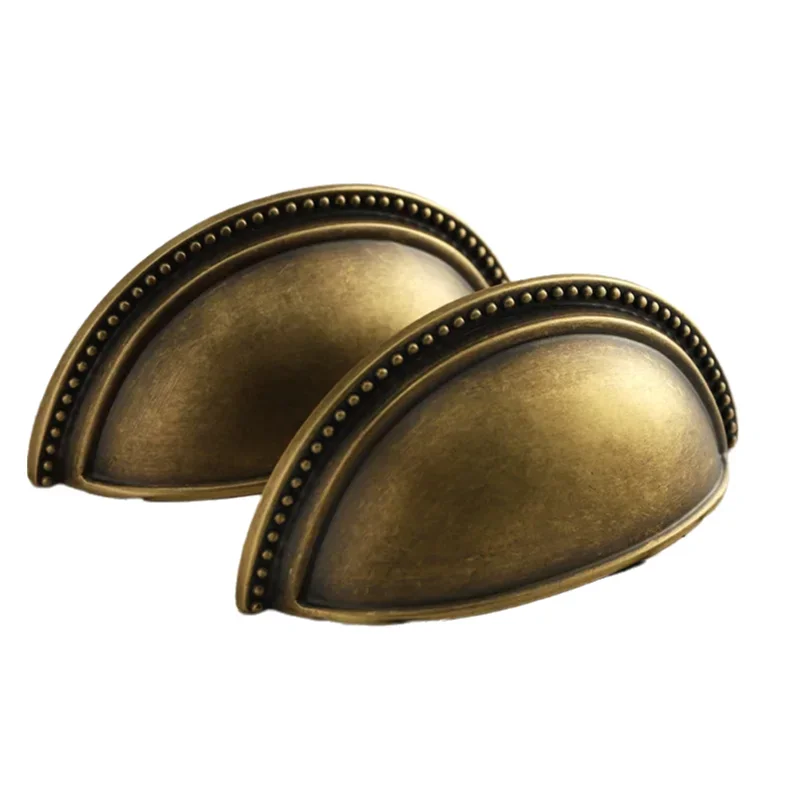 Vintage Brass Shell Furniture Handles American Style Kitchen Cabinet Pulls Drawer Knobs Kitchen  Accessories for Dresser Closet