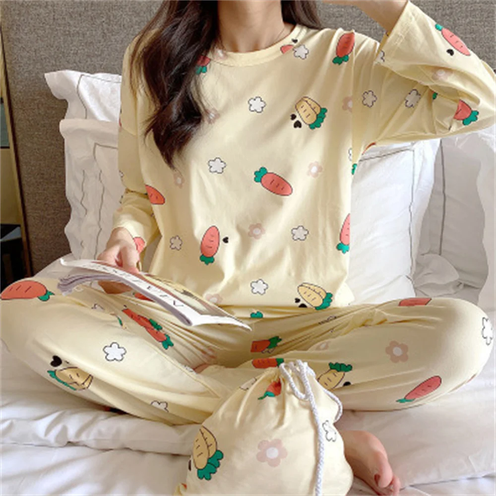 Niedlichen Cartoon lässig zu Hause Kleidung neue Mode Frauen Nachtwäsche Anzug Langarm Mädchen Homewear Sets bequeme weibliche Pyjamas