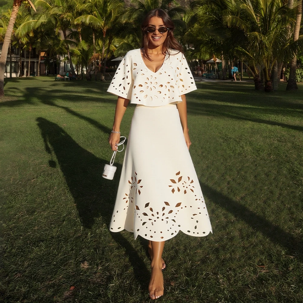 レディースビキニボディスーツ水着 スカート付きツーピースセット フリルスプライスプリント 2025夏 ビーチウェア ホリデー カバーアップ衣装