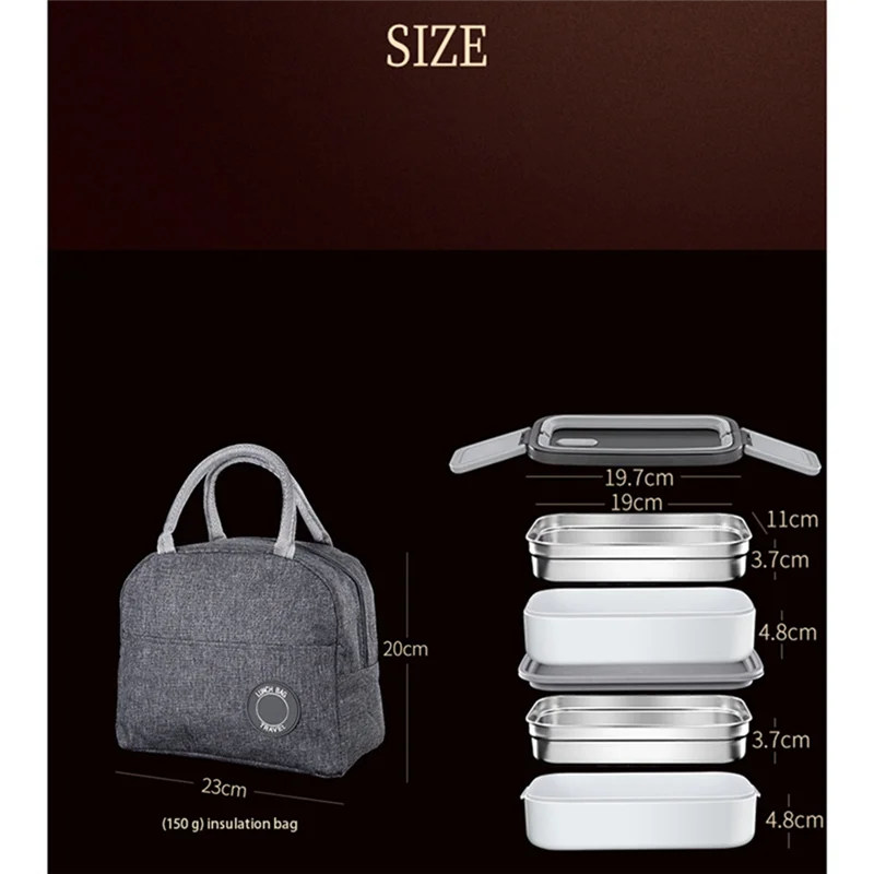 A59E-1 مجموعة 304 صندوق غداء من الفولاذ المقاوم للصدأ الميكروويف المحمولة شبكة بينتو صندوق اثنين من المقصورات علب الاغذية حاوية تخزين المواد الغذائية