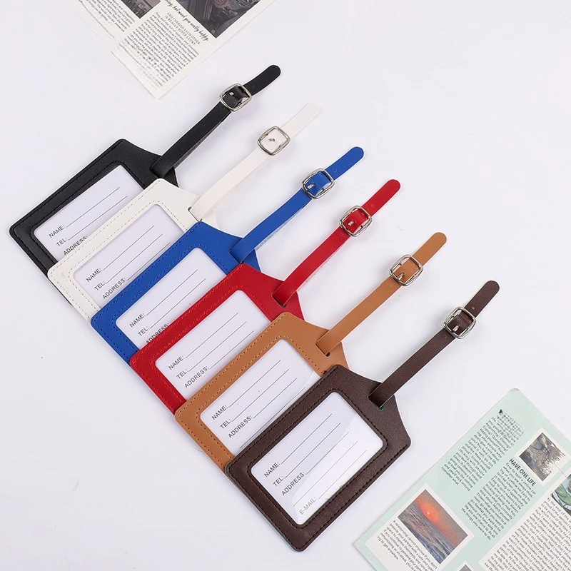 

New PU Leather Business Luggage Tag Suitcase Address Label Luggage Boarding Case Label Name ID Address Clip Travel Accessories