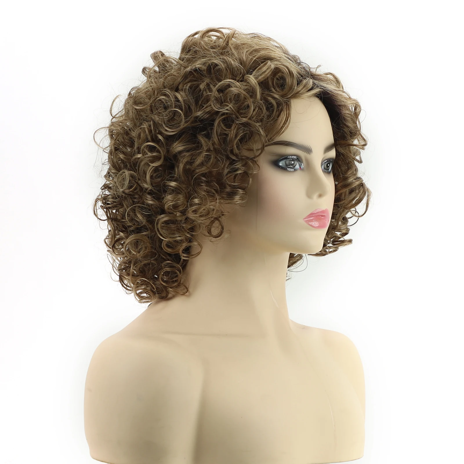 Perucas sintéticas encaracoladas curtas para mulheres, cabelo afro encaracolado, peruca de festa vestido extravagante, cabelo castanho