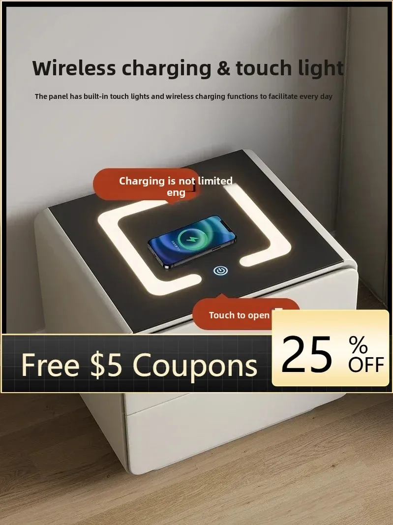 AB  Smart Bedside Table Wireless Charging Modern Minimalist Bedroom Multi-Functional Bedside Cabinet Touch Light Storage Cabinet