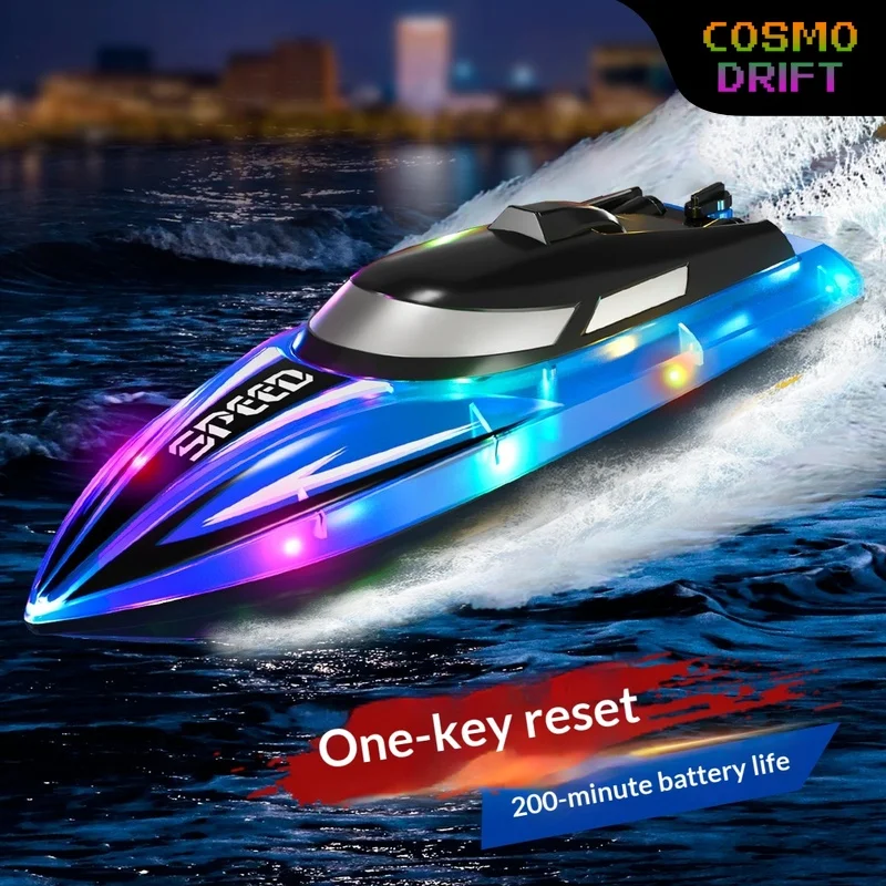 Speed High Speed Rc Boat Rechargeable Large Remote Control Speedboat With Led Lights Waterproof Auto Reset For Pool Lake Racing